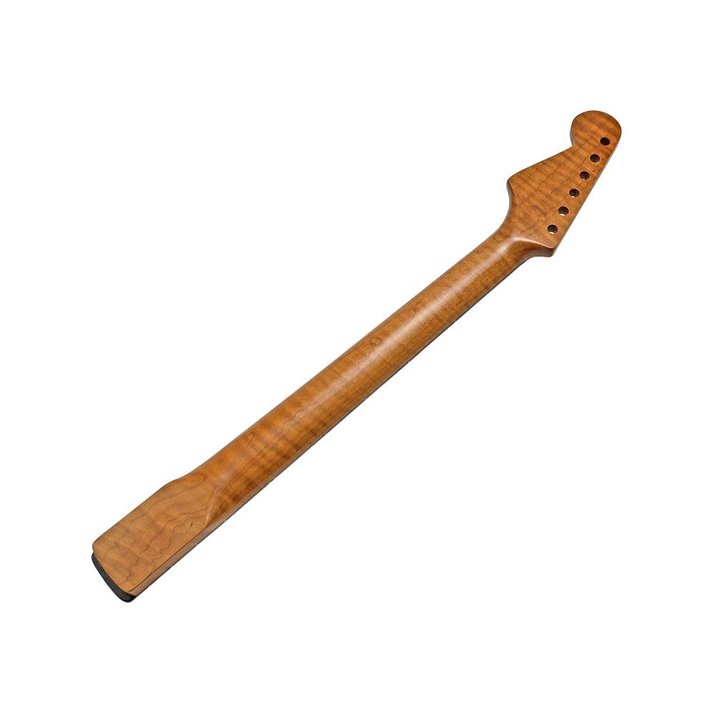 ST22 6-String AA Maple Electric Guitar Neck - Matte Concave Head, Tiger Pattern, Fully Baked Finish.