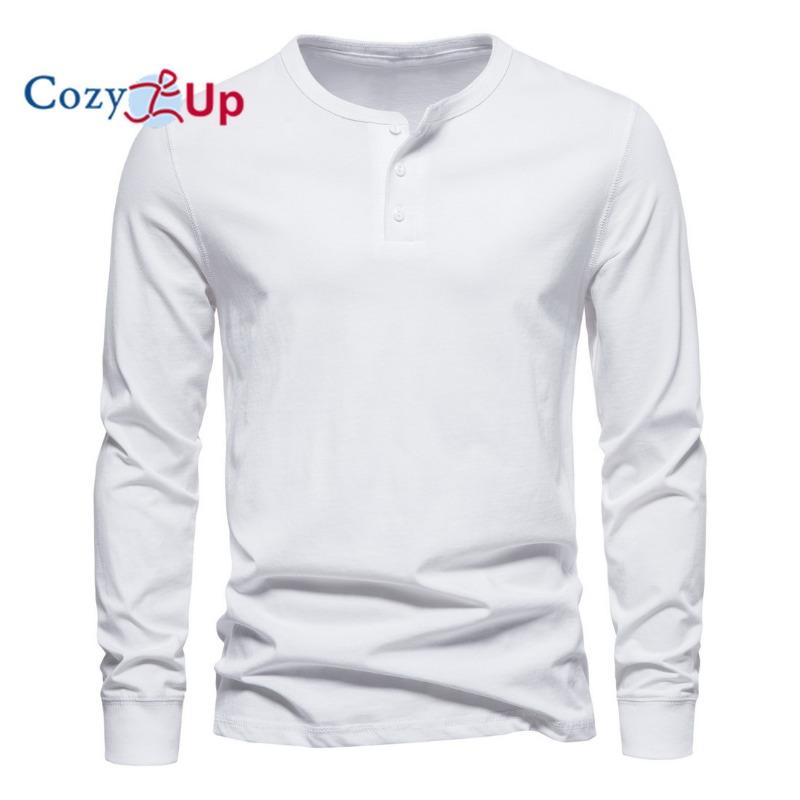 Cozy Up Мужская мода повседневная передняя планка базовые футболки Henley с длинными рукавами
