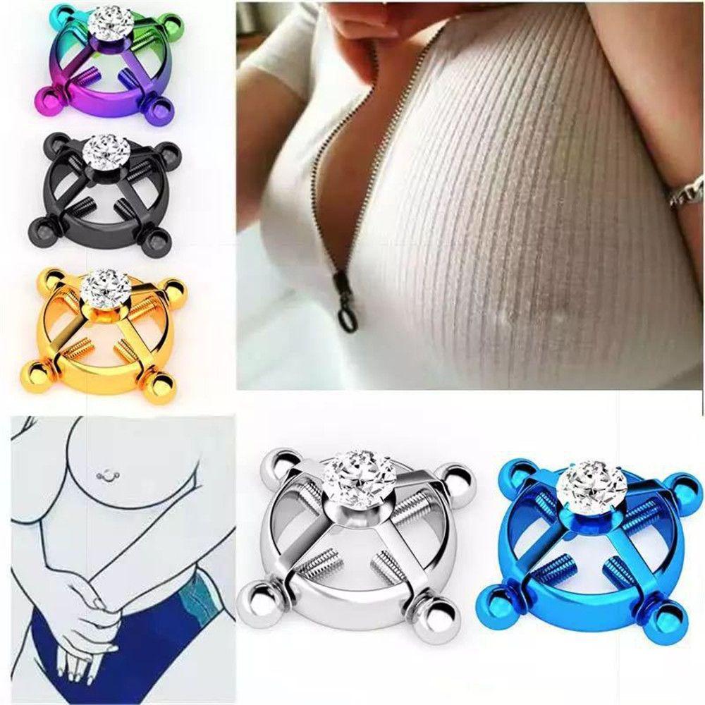 Women Sexy Fake Clip On Adjustable Screw Fake Piercing Body Jewelry Nipple Ring Non-Piercing