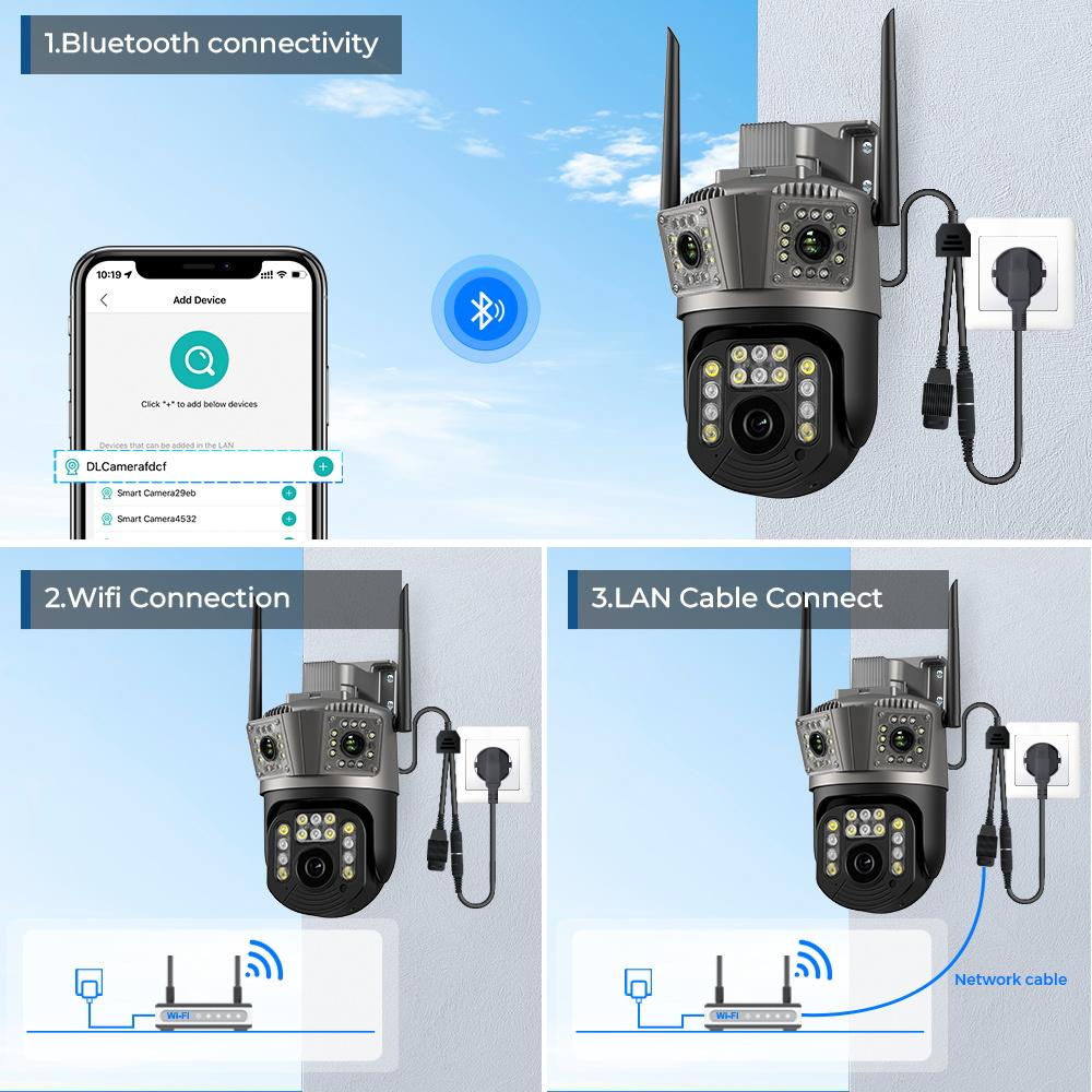 6K 12MP Wifi камера PTZ три экрана наружное автоматическое слежение ночное видение охранная система видеонаблюдения камера IP iCSee