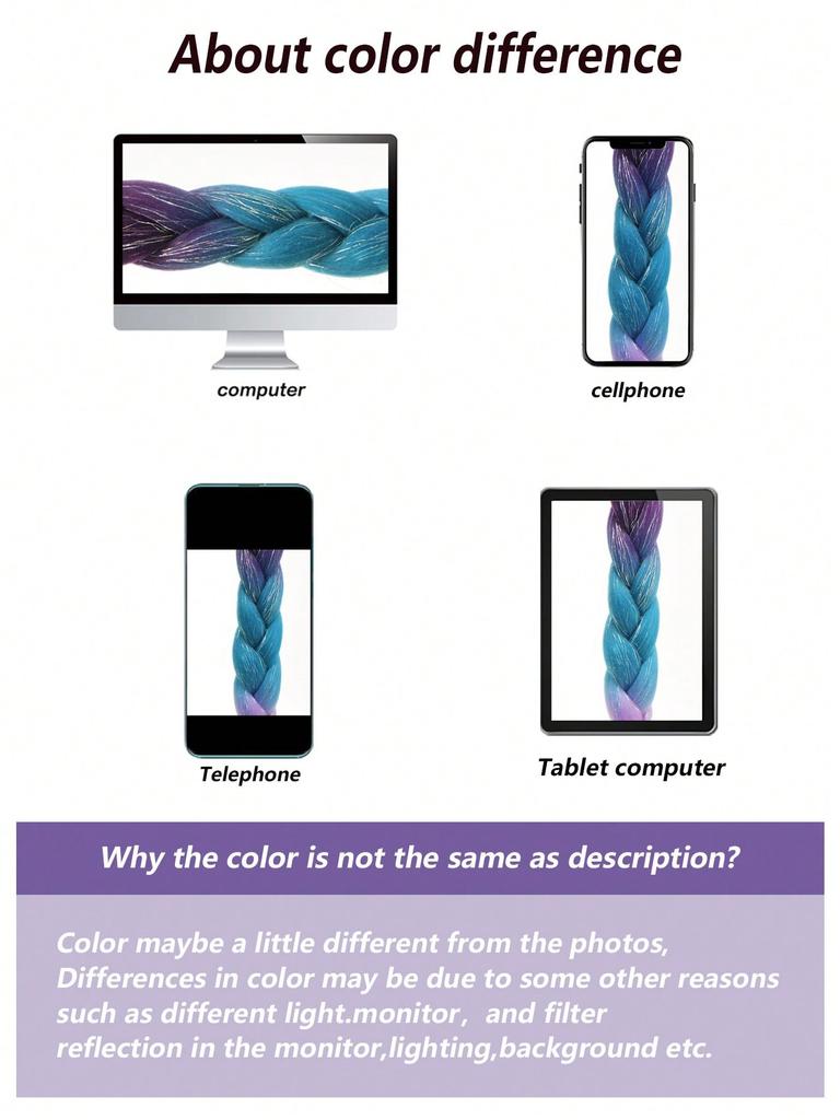 24-дюймовые синтетические волосы для плетения, микс, блестки, трехцветные синтетические волосы для наращивания, большие косички, 1 шт.