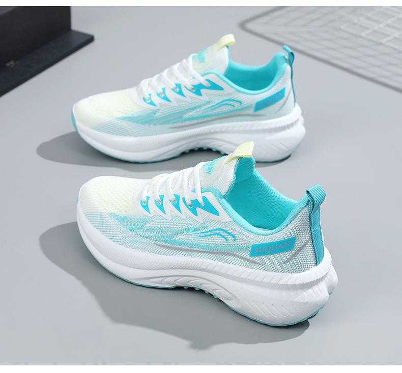 New Breathable Mesh Sports Women's Shoes Fashionable Versatile Contrasting Colors Running Sports Shoes Heightening Soft Sole White Shoes Women's Shoes
