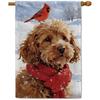 Cardinal Bird Winter House Flag Cute Poodle Dog Flag Snowflake Christmas Holiday Decor Banner Double-Sided