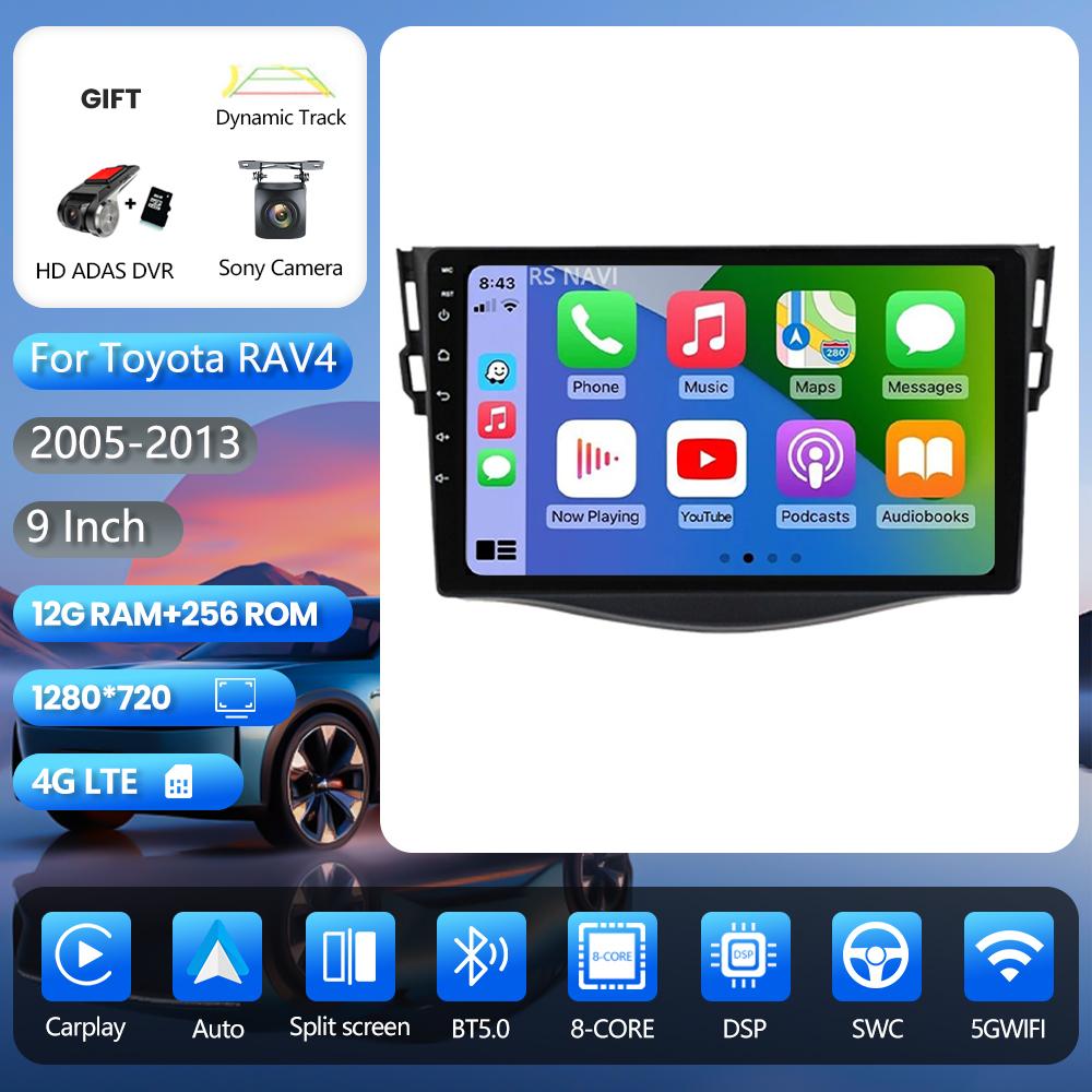 Android 16 pour Toyota RAV4 Rav 4 2005 - 2013 Carplay Autoradio 2K Multimédia vidéo Autoradio Stéréo GPS Caméra 360° Sans Fil