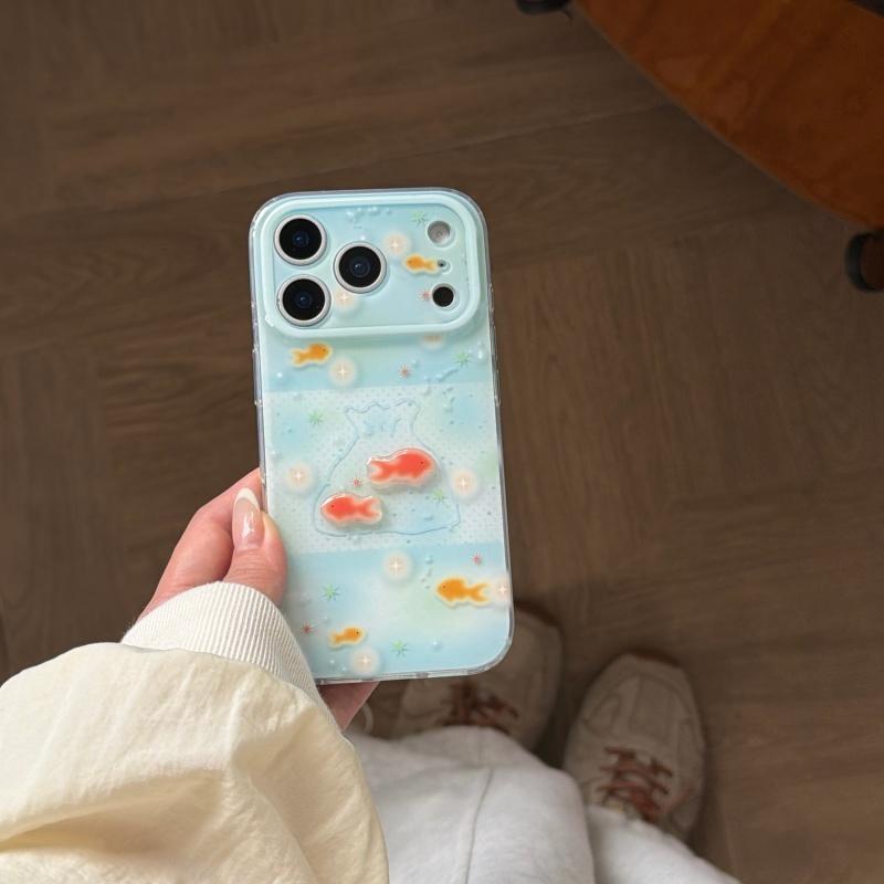 Синий чехол с золотыми рыбками в горошек 3D для iPhone 17 Pro Max 16 Pro 15 14, полноразмерный, противоударный, двухслойный, защитный