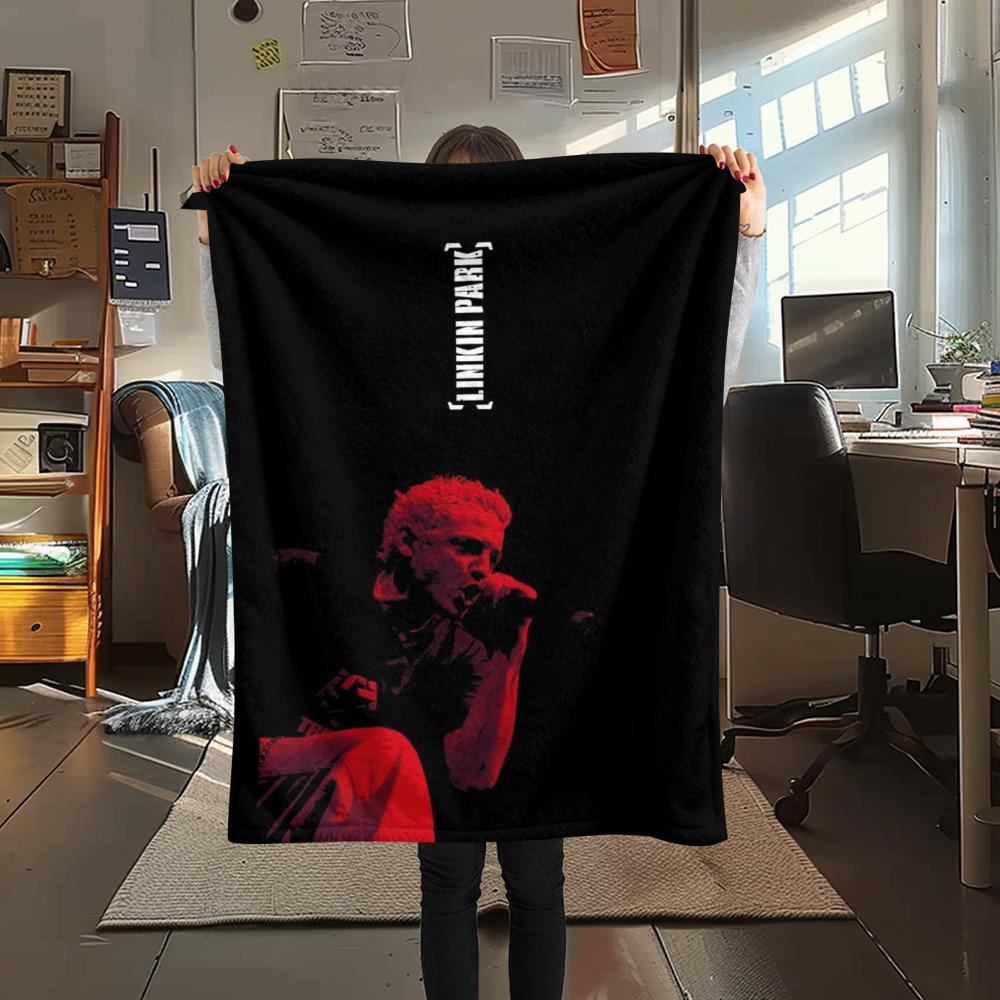 1PC Linkin Park Print Flannel Blanket, High quality Comfortable for All Seasons, Home Decor, Warmth and Comfort, Perfect for Christmas Gifts