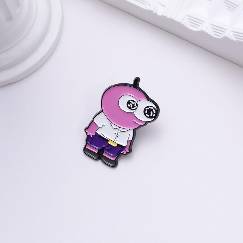 Cartoon Stylish Pink Character Brooch Featuring Big Eyes Fashionable Metal Pin Accessory