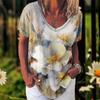 Fashion Women'S T-Shirt 3d Flowers Print Clothing V-Neck Short Sleeve Tops Summer Harajuku Ladies Pullover Oversized Female Tees