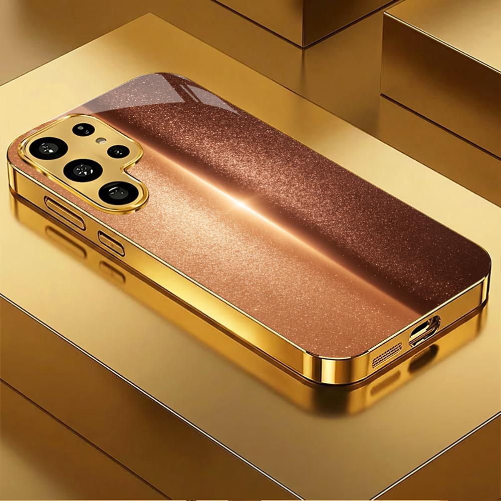 Gloss Gold Bumper Rose Gold phone case glass s25 ultra case s26 ultra case for Samsung Galaxy S26 S25 S24 S23 S22 FE Ultra Plus