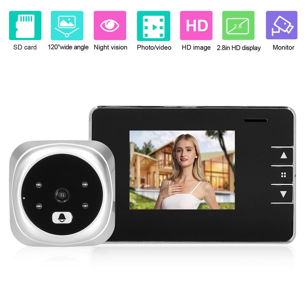 2,8-дюймовый цифровой дверной глазок со светодиодной подсветкой, электрический видеозвонок с поддержкой карты памяти 32G, серебристый