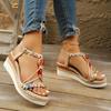 Fashion Bohemian Style Espadrille Wedge Sandals for Women Beaded Decor Ankle Strap Platform Sandals Woman Comfortable Summer Beach Shoes