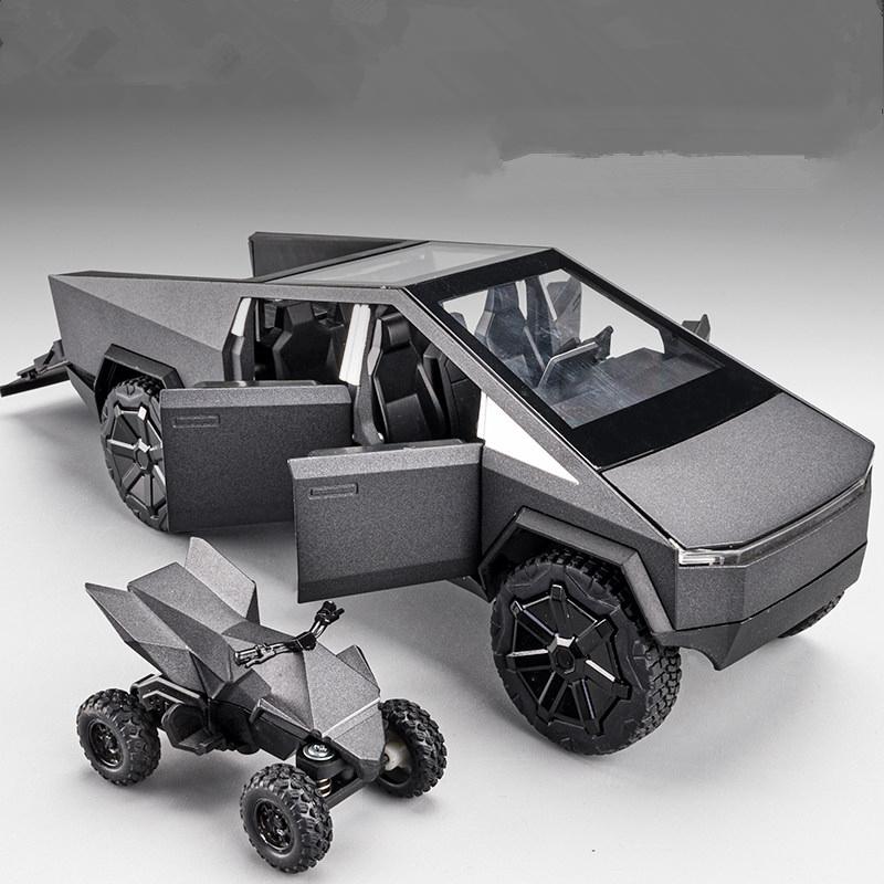 1/24 Tesla Cyber Toy Truck Pickup Alloy Car Model Diecasts Metal Toy Off-road Vehicles Car Model Simulation Sound and Light Kids Gifts
