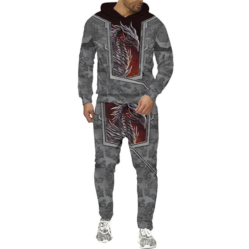 Мужской свитшот с 3D принтом дракона, комплект с капюшоном, мужской спортивный костюм/пуловер/куртка/брюки, спортивная одежда, весенне-осенний мужской костюм