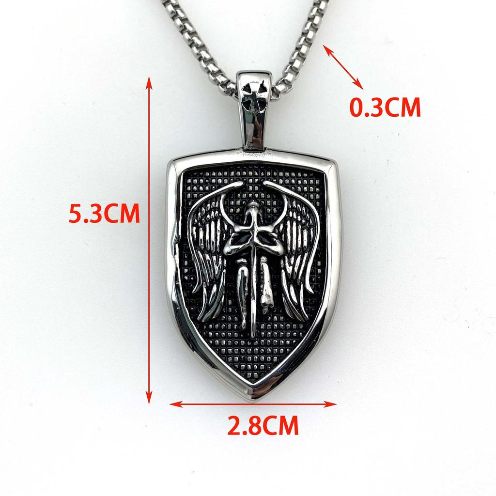 Ретро мужская титановая стальная цепочка, властная стальная подвеска, крылья ангела, щит, нержавеющая сталь, подвеска, цепочка для свитера