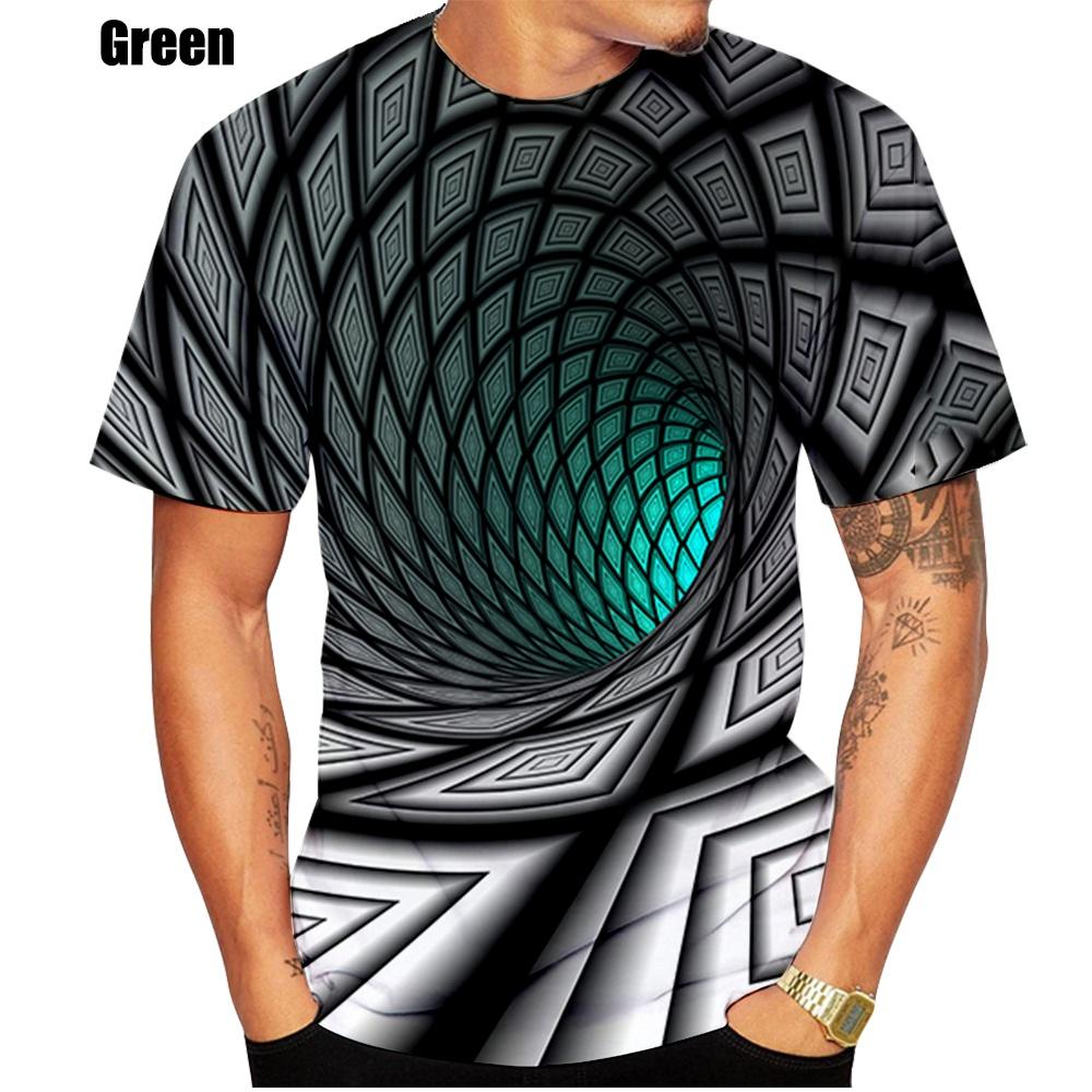 Летняя футболка с круглым вырезом, оптической иллюзией, геометрическим графическим 3D-принтом, модная, повседневная, с коротким рукавом, мужская