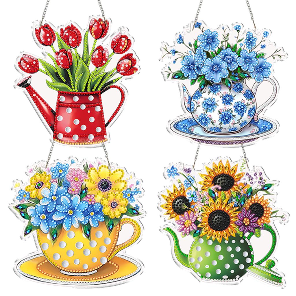 4pcs DIY 2D Flat Acrylic Diamond Painting Dots Pendant Special Shaped 5D Diamond Art Painting Window Pendants for Home Decor