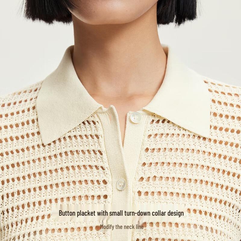 VEROMODA Women's Cotton Lyocell Blend Button Lapel Knit Top