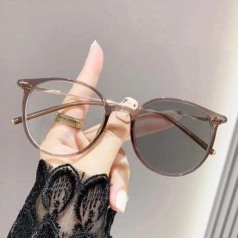 Модный тренд Круглые фотохромные очки для близорукости Солнцезащитные очки для мужчин и женщин Анти-синий свет Минус очки от 0 до -4.0