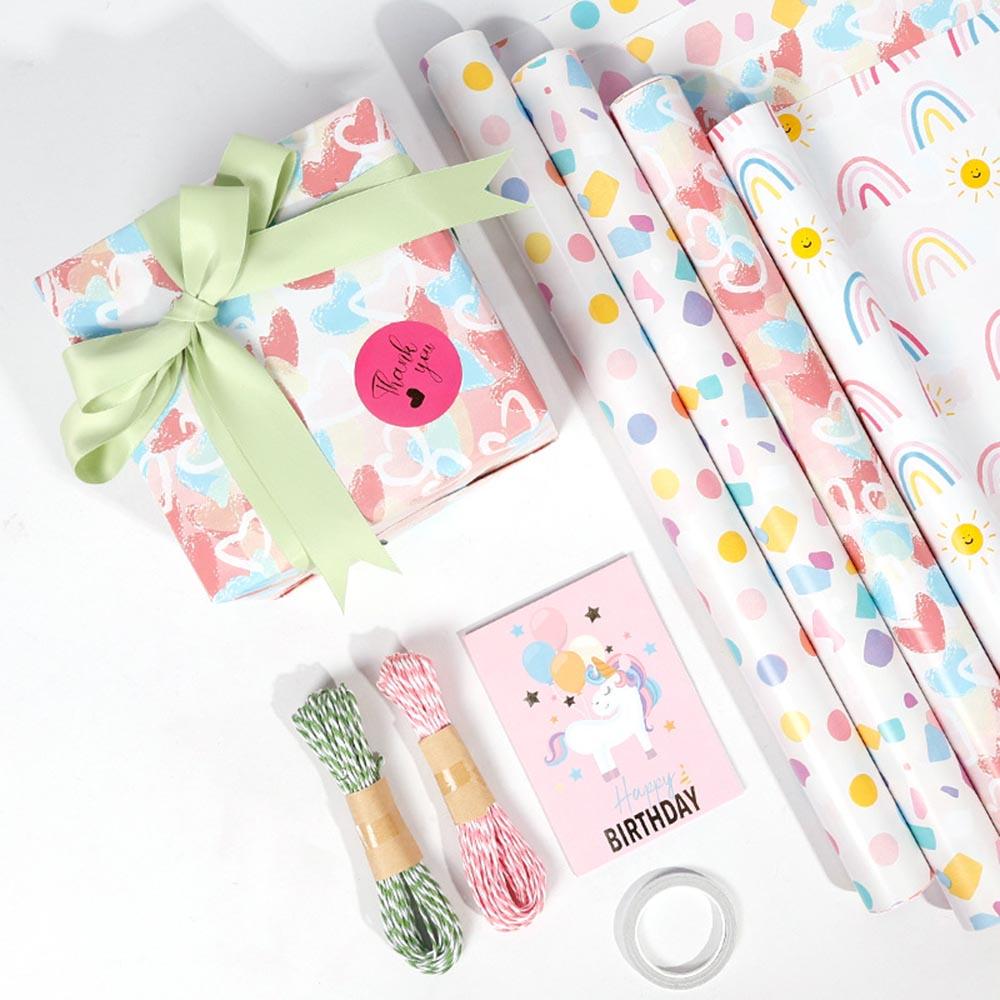 300*43cm 1 Roll Wrapping Paper Rainbow Polka Dots Star Gift Packaging Paper DIY Craft Paper Festival Birthday Gift Decor Paper