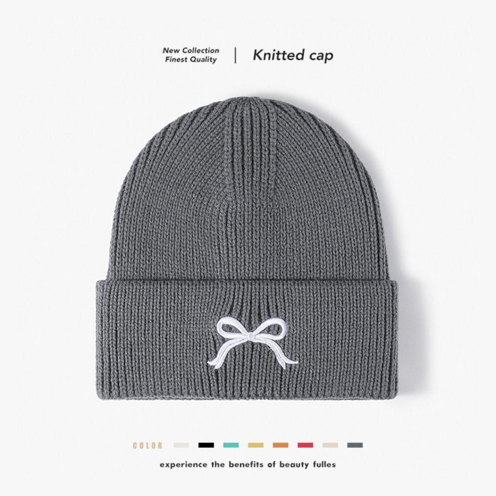 Высококачественные шапки-бини в стиле Y2K, новый дизайн, вышивка бантом, вязаная шапка для девочек, вязаная шапка с бантом для женщин
