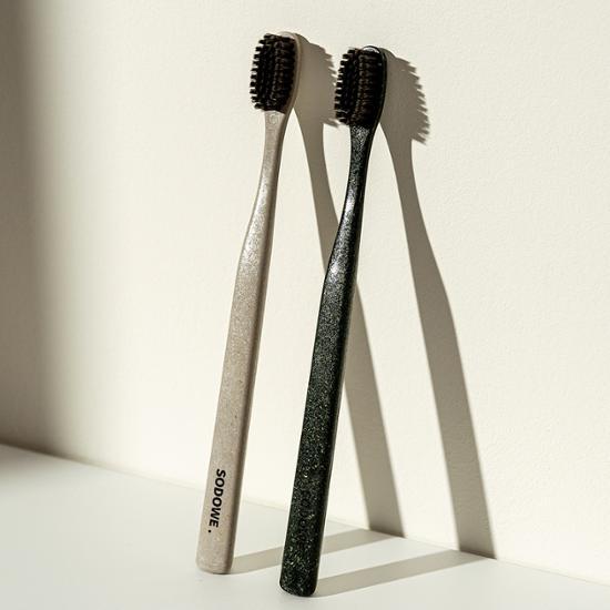 Sodowe Woodchip Triple Double-Sided Fine Bristle Toothbrush (Random Color)