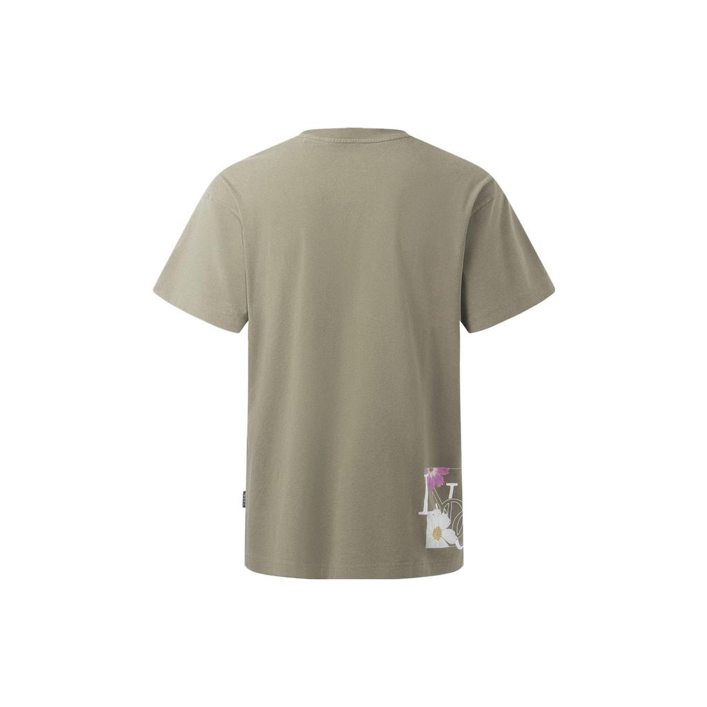 Li-Ning Футболка с круглым вырезом и коротким рукавом с узорчатым принтом, унисекс, топы, темно-серый, зеленый, AHST147-8