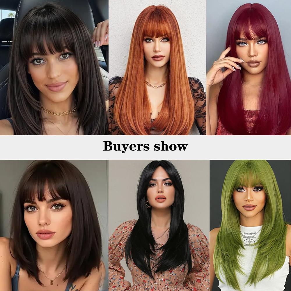 MISSQUEEN Синтетический длинный прямой парик с челкой, многослойные обычные парики, термостойкие парики, естественный вид для женщин, ежедневное использование