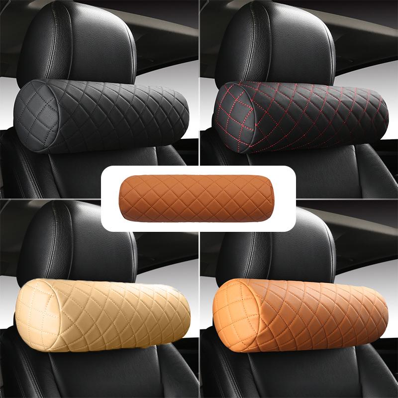 1/2 шт., подушка для шеи автомобиля из искусственной кожи, шелковый хлопок, наполнитель с защитой от клещей, чехол для автомобиля, круглый рулон, под...