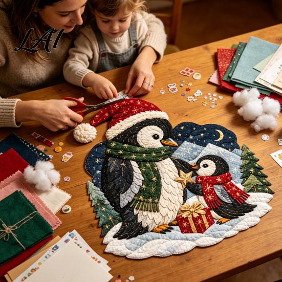 Christmas Patchwork Kit Fabric DIY Kit Adult Sewing Handcrafted Set with Art Pre-Cut Squares Holiday Animals Craft for Beginners Crafting