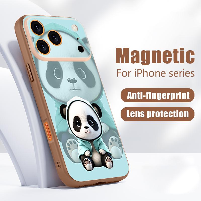 Чехол Синий Пальто с Рисунком Панды Для iPhone 17 Pro Max Магнитный Для Magsafe Покрытие с Ощущением Кожи Для iPhone 16 15 14 13 Pro Max