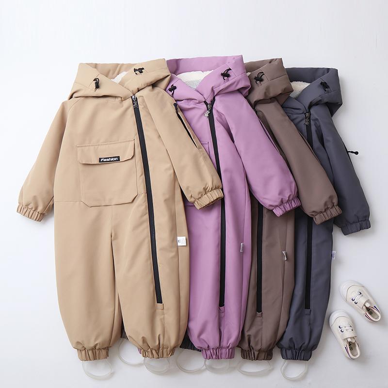 Зимняя детская одежда Теплая флисовая подкладка Мальчики Слитный комбинезон Ветрозащитный Детский лыжный комбинезон Детские комбинезоны для девочек