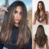 Honey Blonde Highlight Brown Long Wavy Synthetic Wigs Natural Hairline Middle Part Wigs for Women Heat Resistant Hair