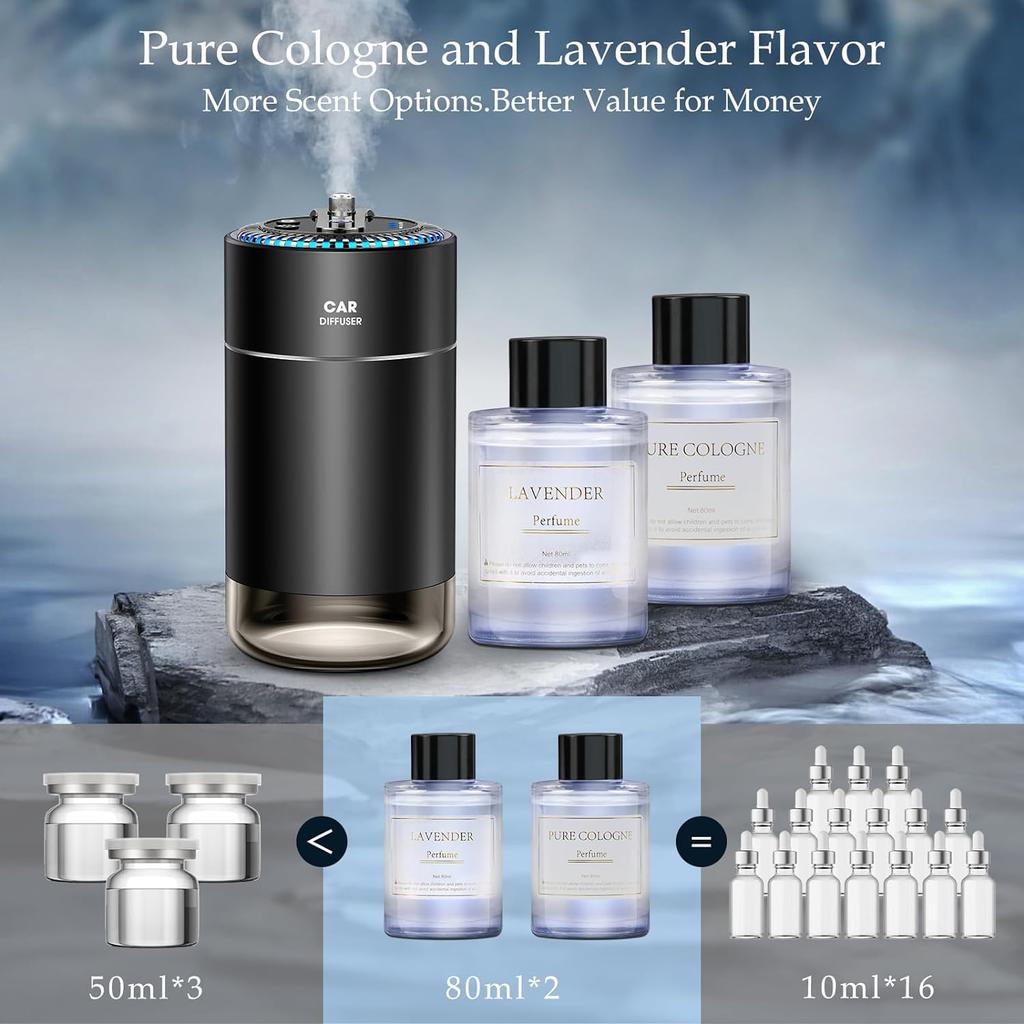 Умный автомобильный освежитель воздуха, автомобильный диффузор эфирного масла со звездным проектором, в том числе 2 натуральных эфирных масла, всего 160 мл, автоматическое открытие/гуань