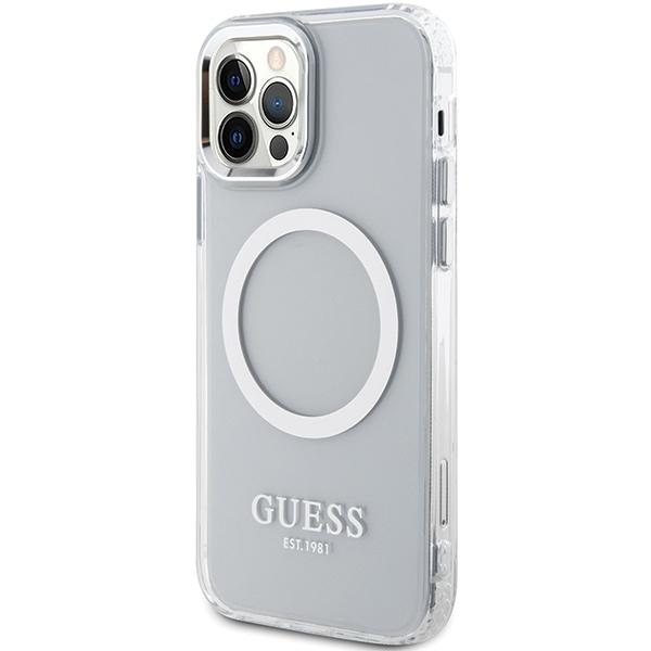 Guess Guhmp12Mhtrms Iphone 12/12 Pro 6.1 Srebrny/Silver Twarde Etui Metalowa Ramka Magsafe