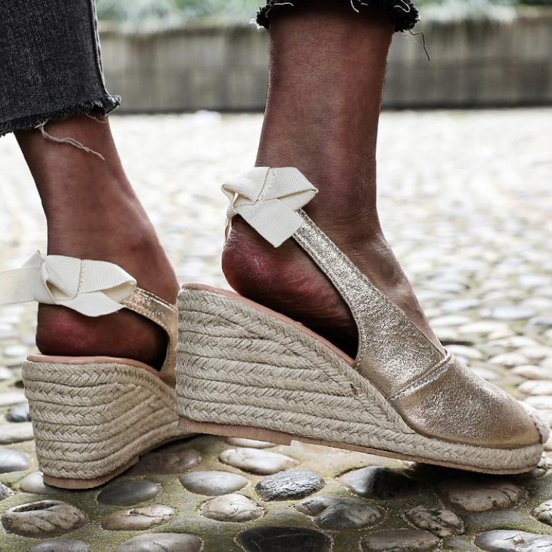 2025 Женские сандалии Обувь на танкетке Женские туфли с бантом Слипоны Змеиные танкетки Каблуки Женские Сандалии Большого размера chaussure femme WSH3930