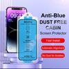 Dust Free Box Screen Protector for iPhone 16 15 14 13 12 11 Pro Max Anti Blue Ray Tempered Glass for IPhone Xs Max XR X Auto-Dust Removal Kit
