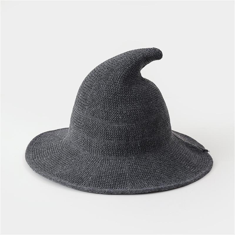 Spring and Autumn Children's Wizard Hat Witch Hat Cotton Yarn Knitted Hat Halloween Foldable Witch Hat Women's