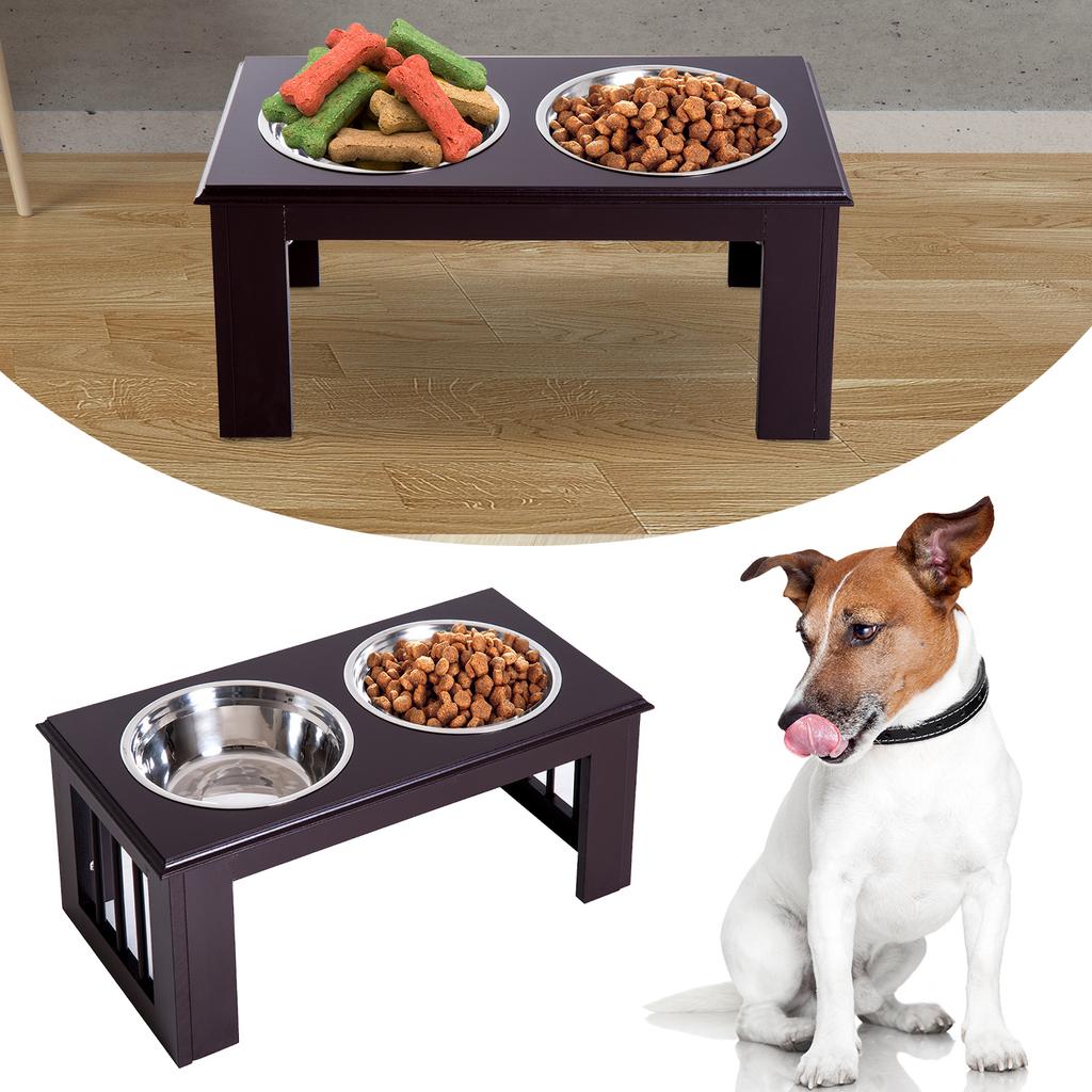 Raised Dog Feeding Bowls with Stand, Stainless Steel for Medium Dog, 58L x 31W x 25H cm - Brown