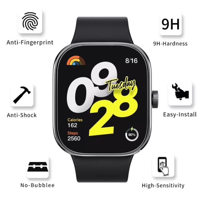 Закаленное стекло для Xiaomi Redmi Watch 4 [Набор из 2 шт.] Защитная пленка для экрана часов Защита от царапин Phonillico