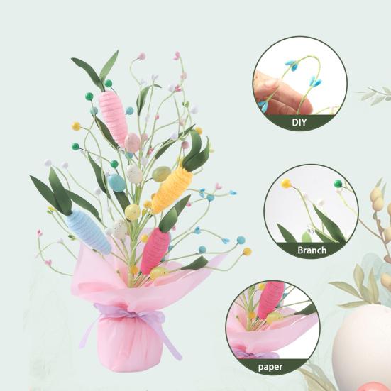 Искусственные пасхальные горшечные растения 16,5" Дерево с пасхальными яйцами Настольные украшения с морковками из синельной проволоки Искусственные цветы для каминной полки Дома Весенний декор