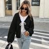 Women Loose Bow Tie Cardigan Sweater Long Sleeve V-neck Knit Top Casual Streetwear Elegant Lace Up Cozy Autumn Outerwears