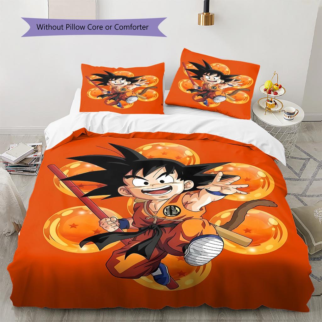 Son Goku Pattern Bedding Quilt Set Quilt Cover Pillowcase Home Birthday Gift(1 * duvet cover + 2 * pillowcase, without core)