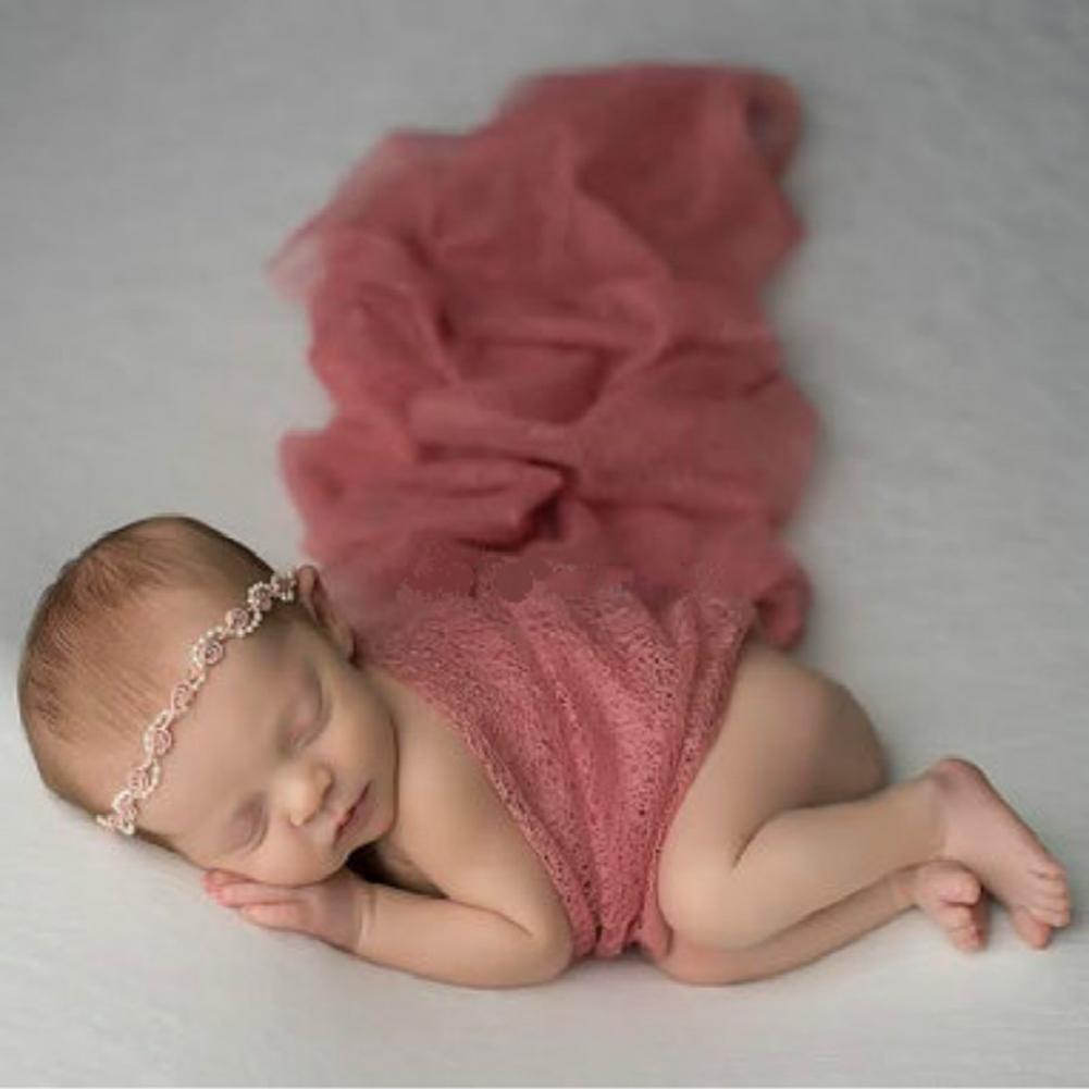 Newborn Photography Props Wraps Solid Color Lace Elastic Fabric Hollow-out Blanket Photograph Accessories (50x160cm)