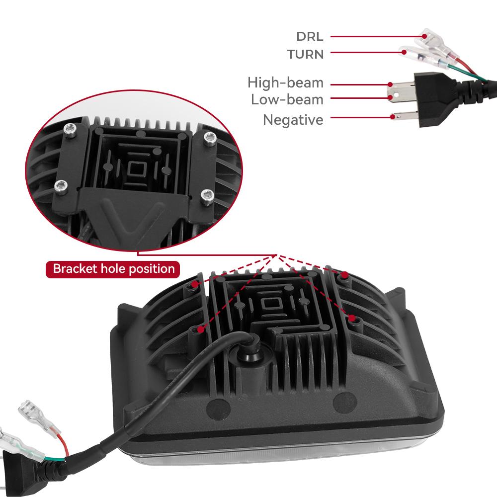 4X6inch Black Square LED Headlight DRL LED Driving Light Hi/Lo For Honda Offroad Trucks Accessories Rectangular Light 12V