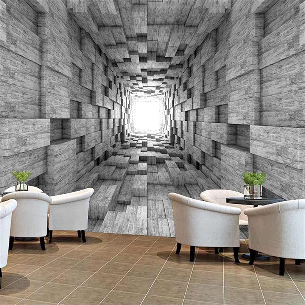 Gray Geometric Cube Cement Wall Wallpaper Wall Mural, Retro Industrial Style Art 3D Wall Murals, Large Wallpaper Background Mural Panorama Poster