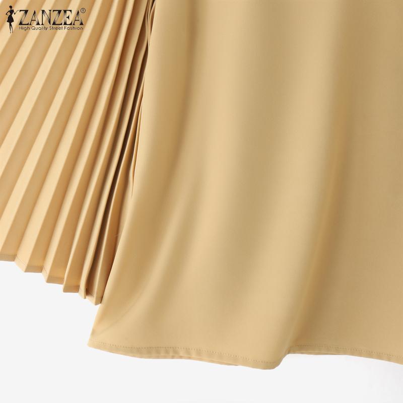ZANZEA Women Casual V-Neck Pleated 3/4 Sleeve Loose Blouse