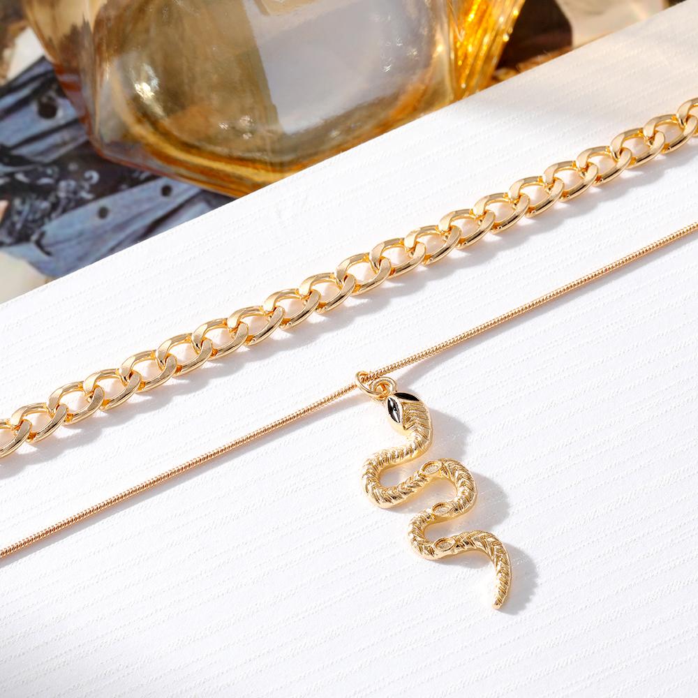 Подвеска в виде змеи, крутое ожерелье для вечеринки в стиле панк, универсальный комплект из 2 предметов для девочек, ожерелье, подарок, простые роскошные аксессуары, ожерелье, осенне-зимняя цепочка для свитера