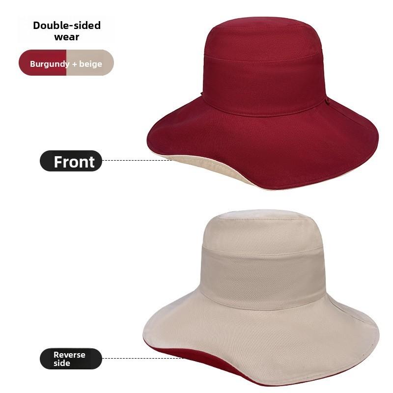 Brim Reversible Wide Sun Hat With Solid Color Design For Summer Casual Use