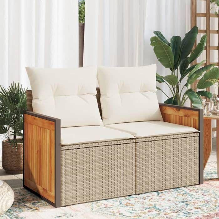 VidaXL Canapé de jardin avec coussins 2 places beige résine tressée 366084