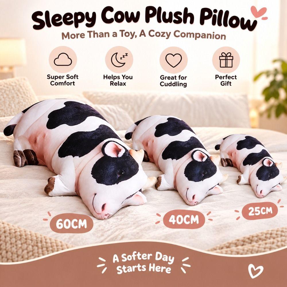 Skin Friendly Short Plush Cow Plush Pillow Huggable Long Body Hugging Pillow Bed Sofa Lounge Decor